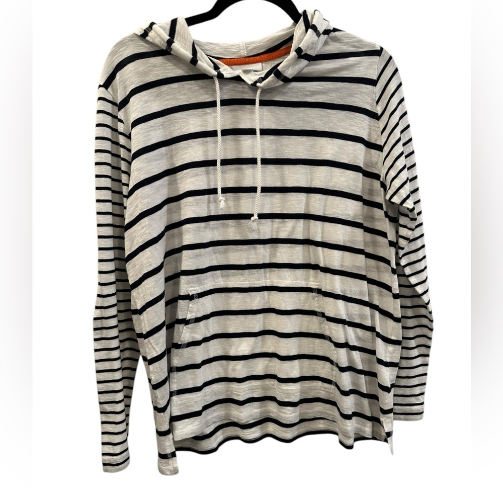 J. Jill Striped cotton blend pull over hoodie light weight size L EUC